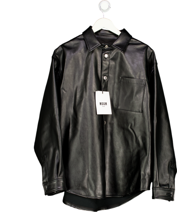 MSGM Black Structured Faux Leather Pocket Shirt Sz41 UK XL