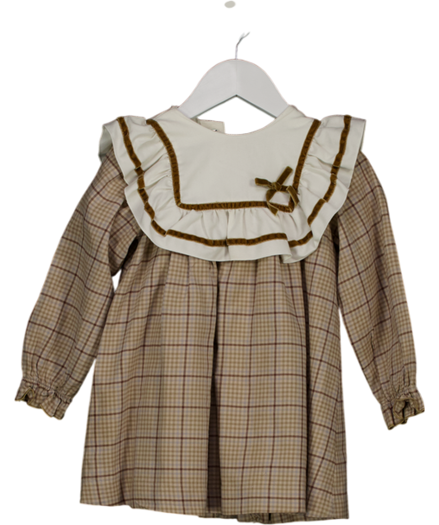 PEPA LONDON Nude Check Velvet Trim Trapeze Dress 4 Years