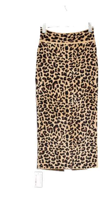 Galvan Brown Freya Leopard-print Jacquard chenille knit Pencil Skirt UK S