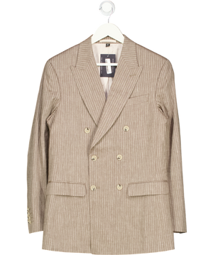 M&S Brown Tailored Fit Italian Performance Linen Blend Pinstripe Suit Jacket UK 36" CHEST