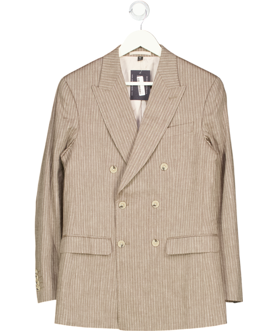 M&S Brown Tailored Fit Italian Performance Linen Blend Pinstripe Suit Jacket UK 36" CHEST