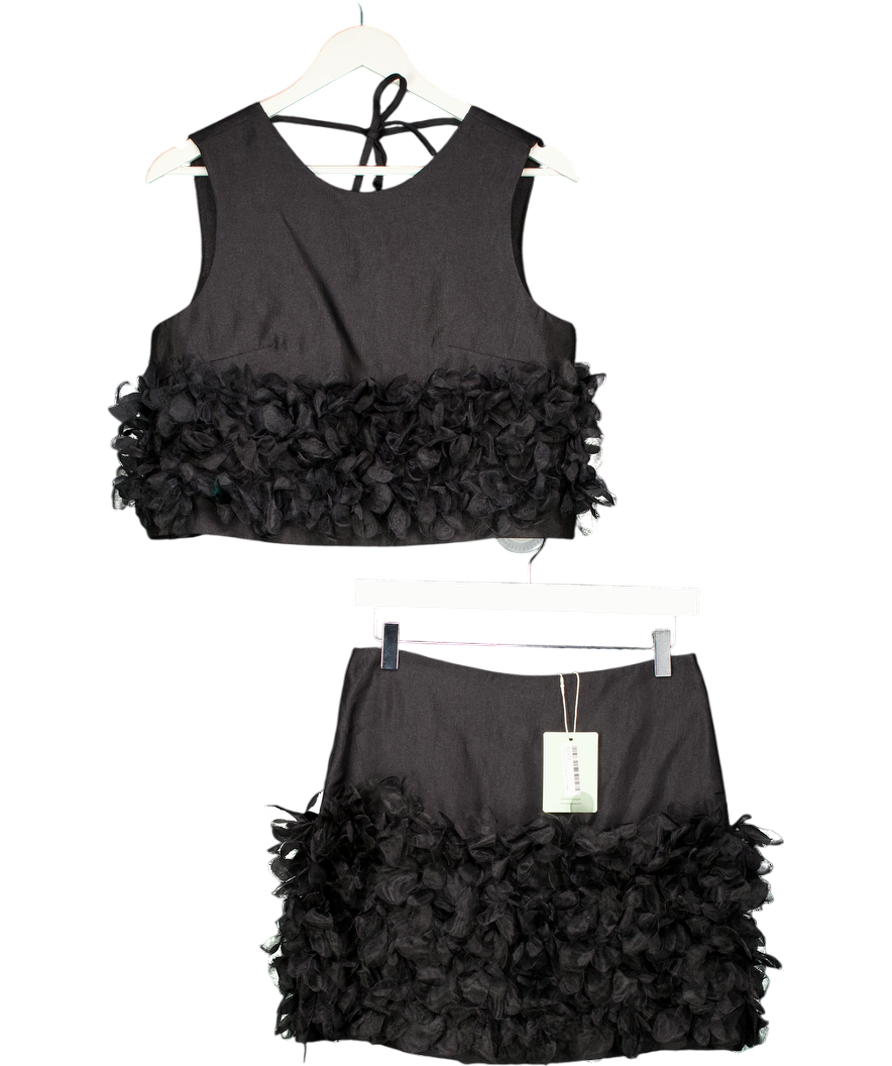 Sister Jane Black Lume Organza 3d Floral Crop Top And Skirt UK S