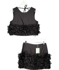 Sister Jane Black Lume Organza 3d Floral Crop Top And Skirt UK S