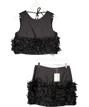 Sister Jane Black Lume Organza 3d Floral Crop Top And Skirt UK S