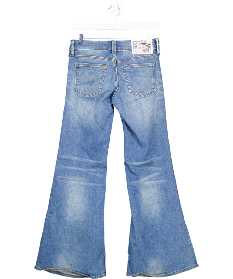 CHEAP MONDAY Mid Blue Stretch Flare Low Rise Jeans L30 W28