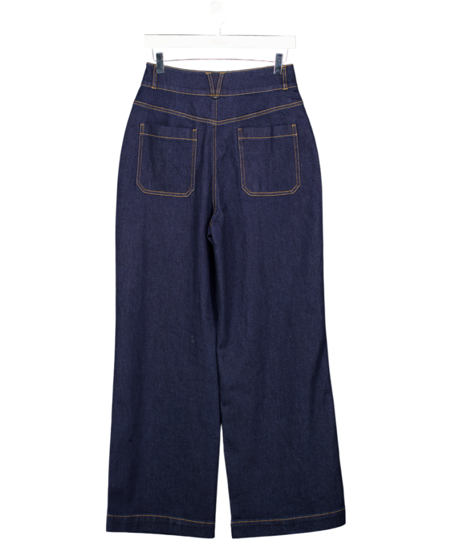 COMMENSE Blue High-waisted Double-button Straight-leg Denim Pants UK S