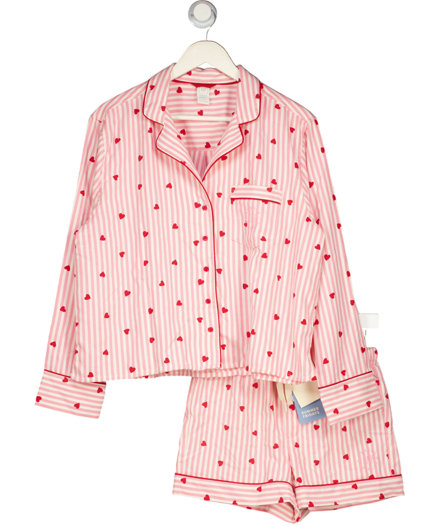 GAP Pink X Summer Fridays Pink/red Relaxed Flannel Hearts Shortie Pyjama Set UK XS