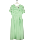 SELF PORTRAIT Green Faux Pearl-embellished Pleated Chiffon Midi Dress UK 14