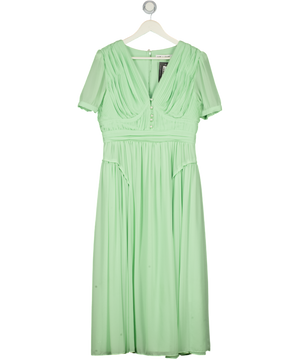 SELF PORTRAIT Green Faux Pearl-embellished Pleated Chiffon Midi Dress UK 14