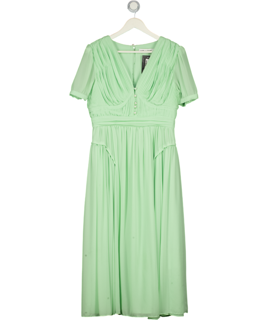 SELF PORTRAIT Green Faux Pearl-embellished Pleated Chiffon Midi Dress UK 14
