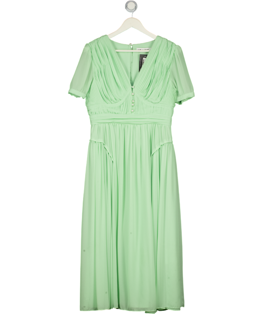 SELF PORTRAIT Green Faux Pearl-embellished Pleated Chiffon Midi Dress   Reliked