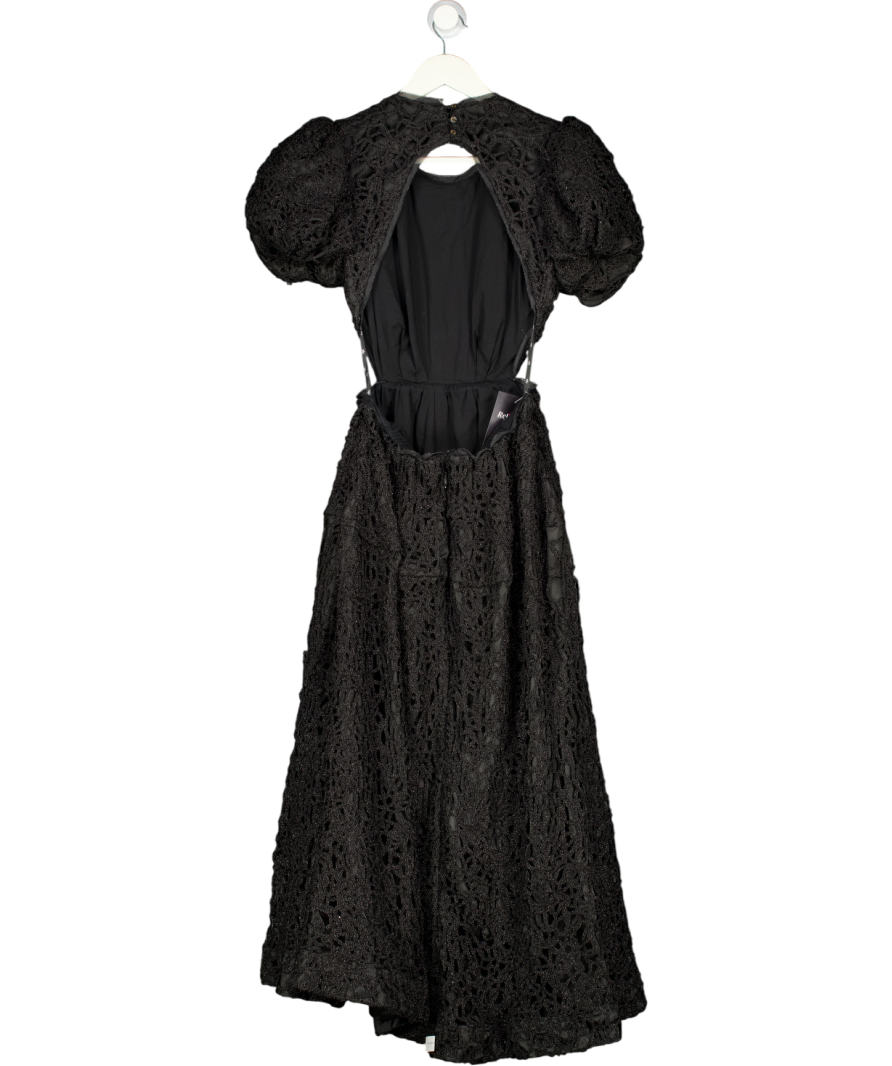 Aje. Black Patina Metallic Macramé Lace Midi Dress UK 8