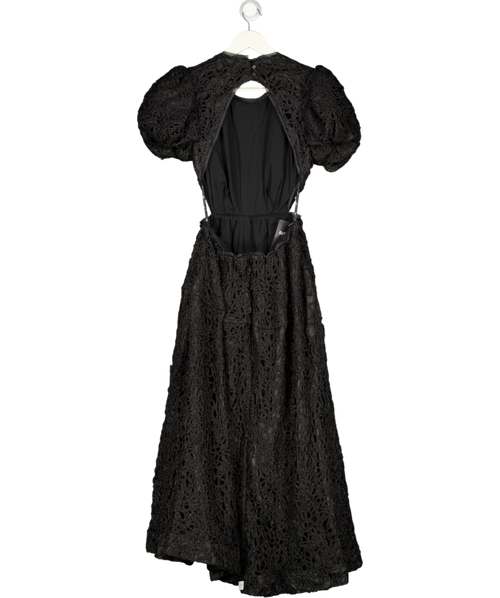 Aje. Black Patina Metallic Macramé Lace Midi Dress UK 8