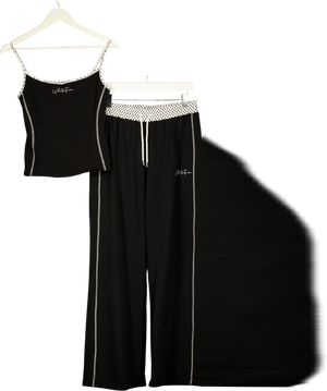 WHITE FOX Black 2=piece Pure Attraction Vest Top & Jogger Set UK M