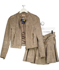 Guess Brown Faux Suede Biker Jacket (xs) And Skirt Set UK L