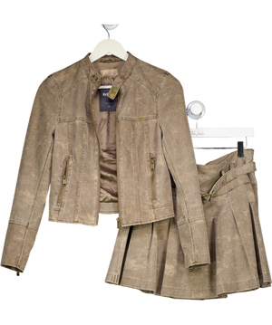 Guess Brown Faux Suede Biker Jacket (xs) And Skirt Set UK L