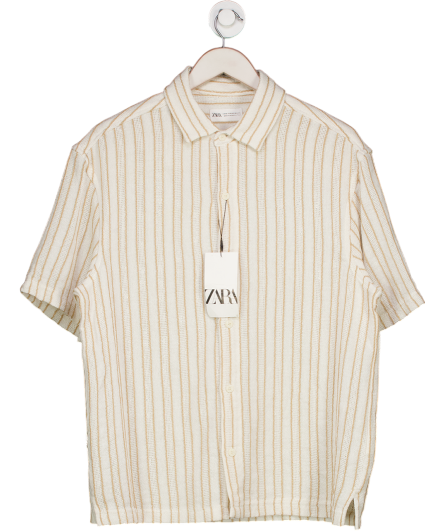 ZARA Cream Cotton Blend Pinstripe Short Sleeve Shirt UK M
