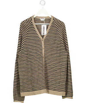 Weekday Beige / Black Stripe Cotton Jersey Colourblock Zip-up Crop Top UK S