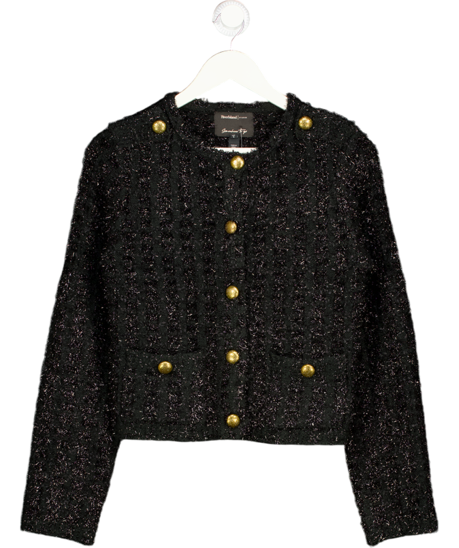 RIVER ISLAND Black Sparkle Military Detail Cardigan UK S