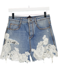 ERMANNO SCERVINO Blue Denim And Lace Shorts W26/27 UK XS