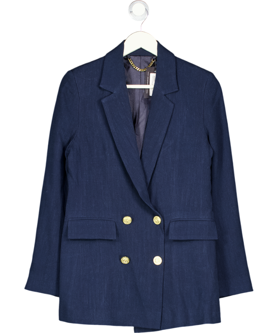 HOLLAND COOPER Double Breasted Blazer  - Navy Blue Linen UK 10