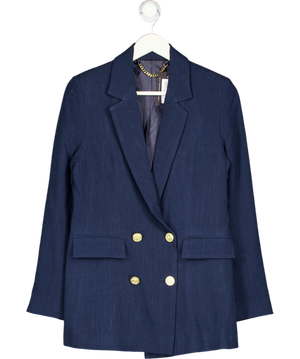 HOLLAND COOPER Double Breasted Blazer  - Navy Blue Linen UK 10