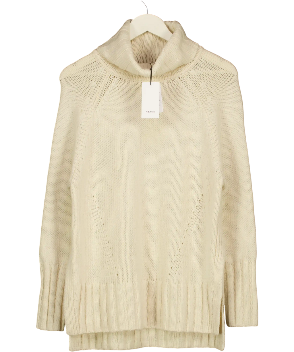 REISS Stevie Cashmere Blend Cream Roll Neck Jumper UK M