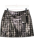 THE KOOPLES Black Houndstooth Sequin-embellished Mini Skirt Sz2 UK 10