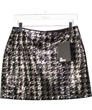 THE KOOPLES Black Houndstooth Sequin-embellished Mini Skirt Sz2 UK 10