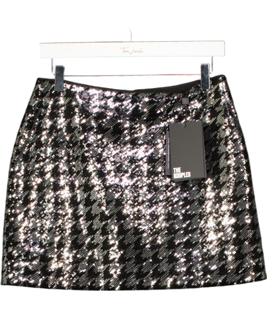 THE KOOPLES Black Houndstooth Sequin-embellished Mini Skirt Sz2 UK 10