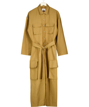 THE FRANKIE SHOP Beige Camel Linda Cargo Cotton Jumpsuit UK S