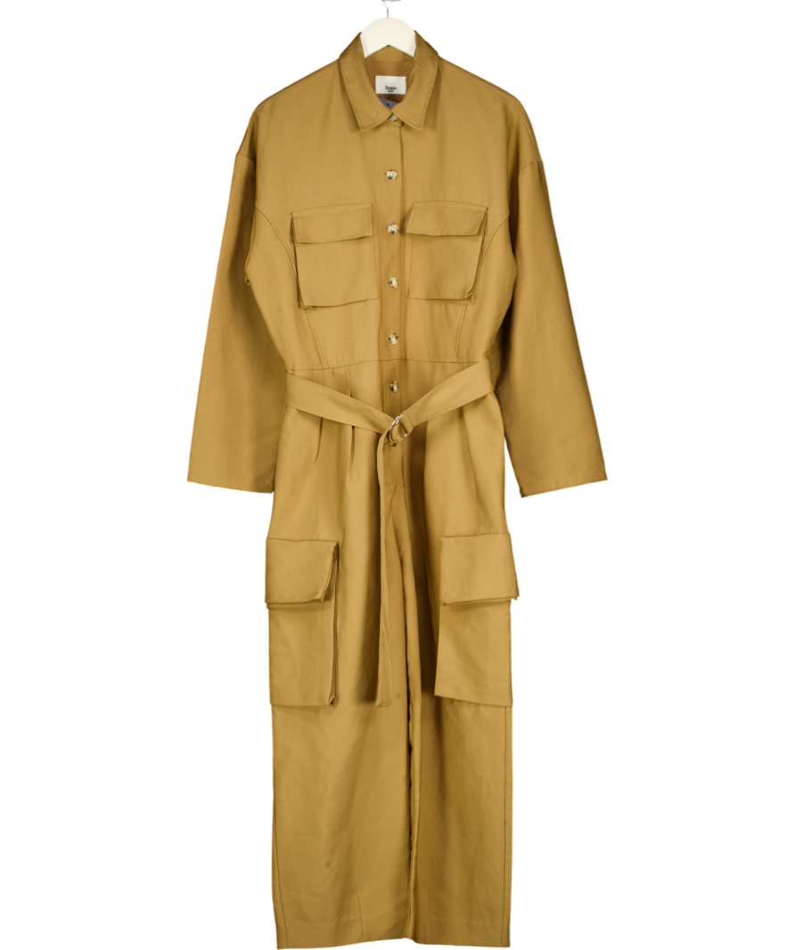 THE FRANKIE SHOP Beige Camel Linda Cargo Cotton Jumpsuit UK S