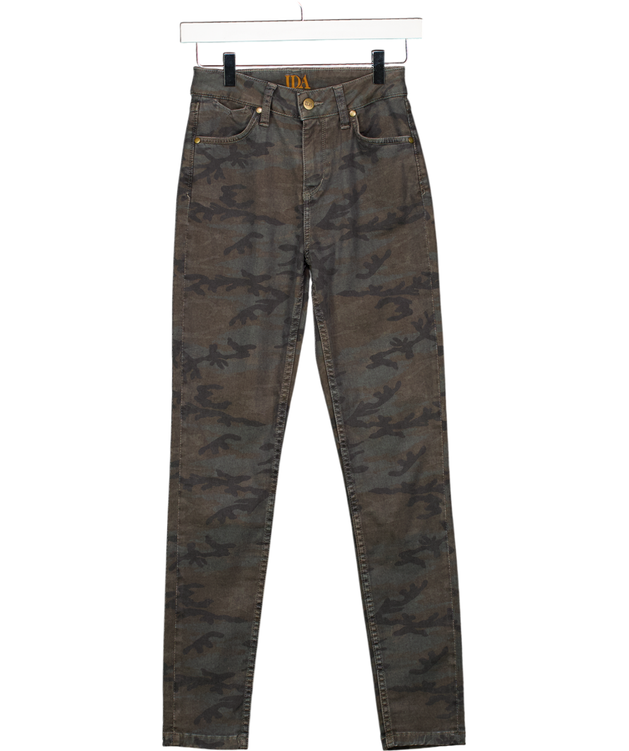 DONNA IDA Green Camo Print Rizzo The High Top Ankle Skinny Jeans W24