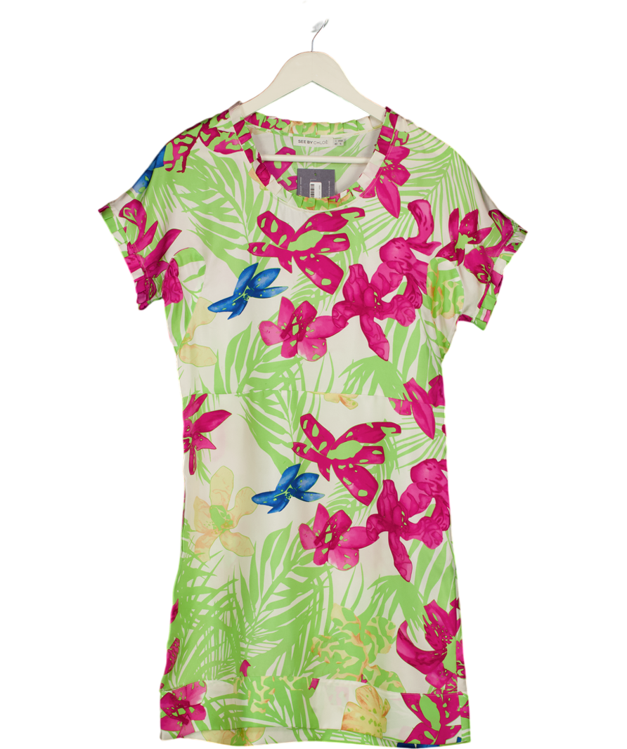 SEE BY CHLOE Multicoloured 100% Silk Tea Dress UK 10