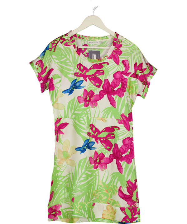 SEE BY CHLOE Cream Floral 100% Silk Tea Dress UK 10