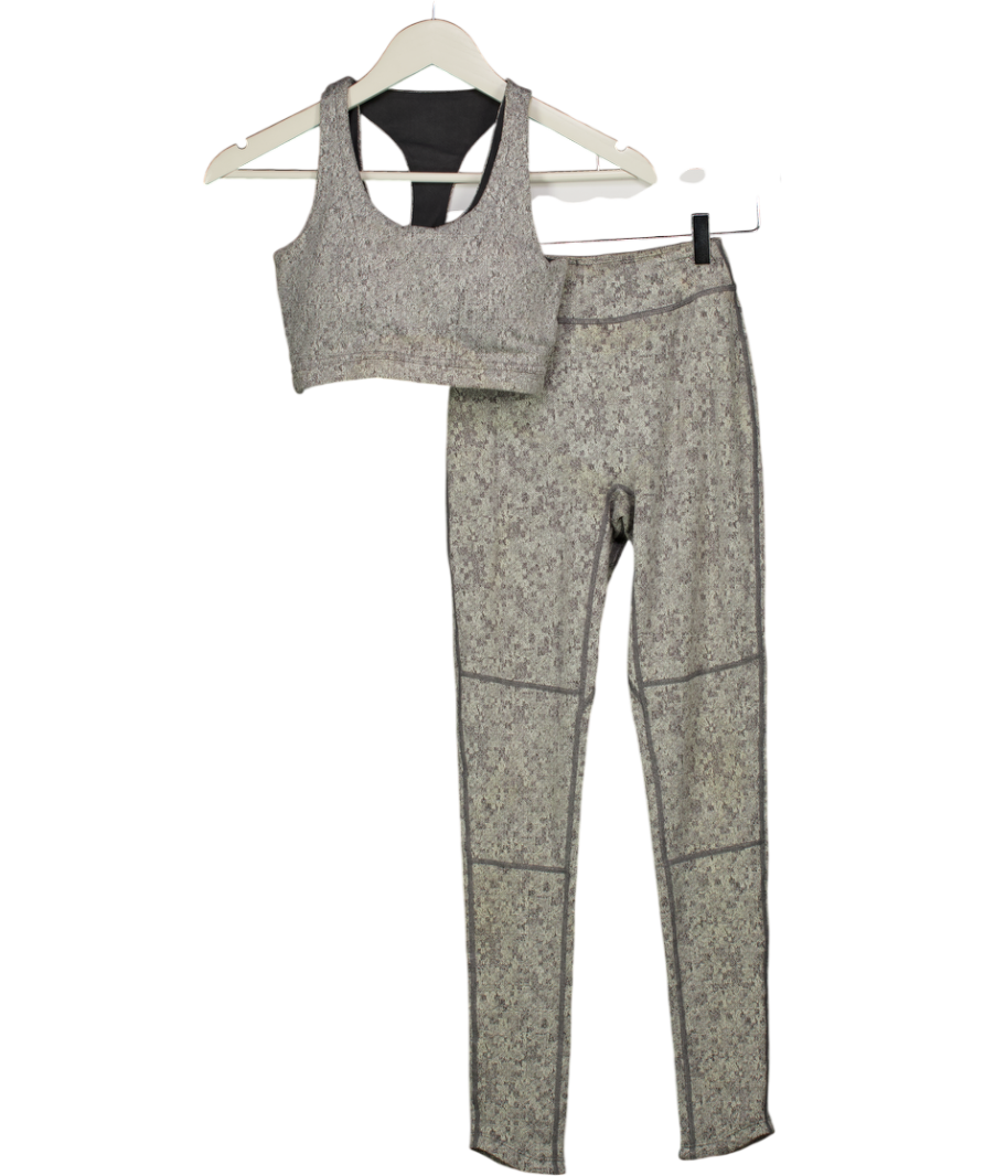 GYMSHARK Grey Fleur Textured Sports Bra & Leggings Set UK XS