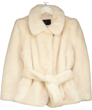 ZARA Cream Faux Fur Belted Coat Zw Collection UK L