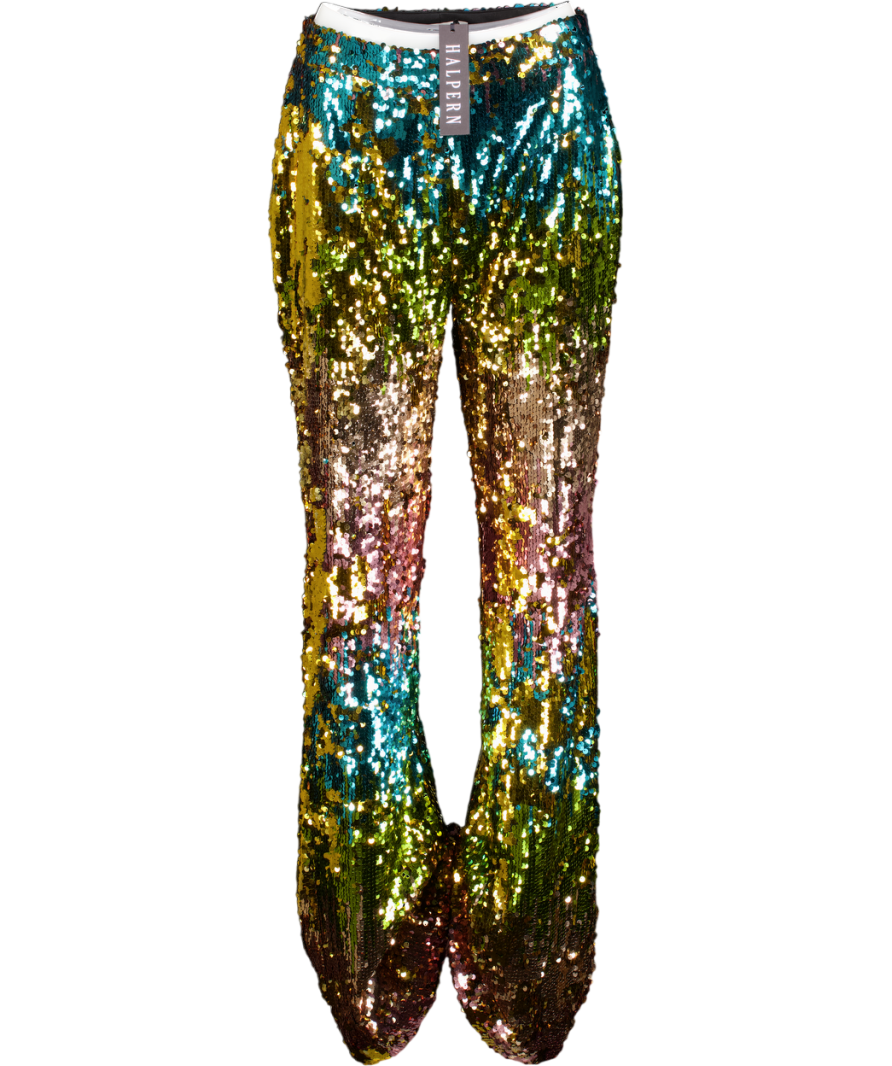 HALPERN Multicoloured Sequin Embellished Wide Leg Trousers Fr40 UK 12