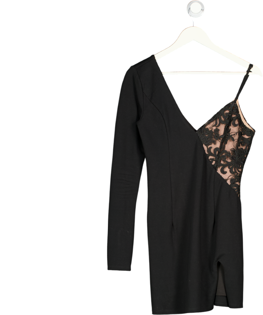 h:ours Black Asymmetric Lace Mini Dress UK M h:ours Black Asymmetric Lace Mini Dress UK M