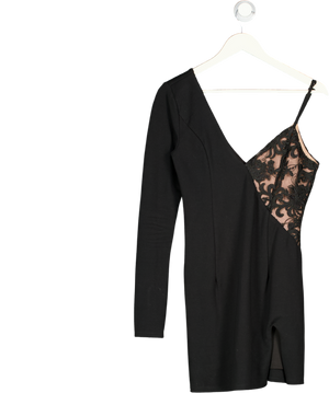 h:ours Black Asymmetric Lace Mini Dress UK M