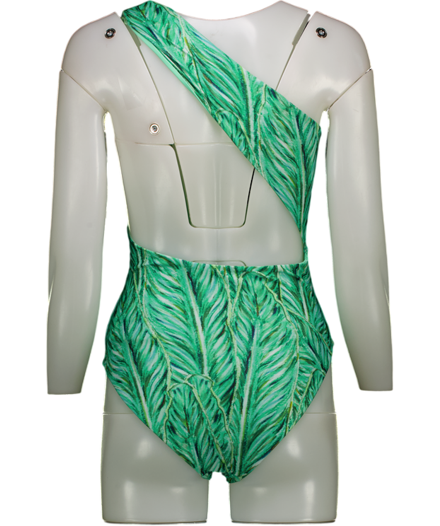 SEACYCLE Green One Shoulder Print Cut Out Swimsuit UK 6