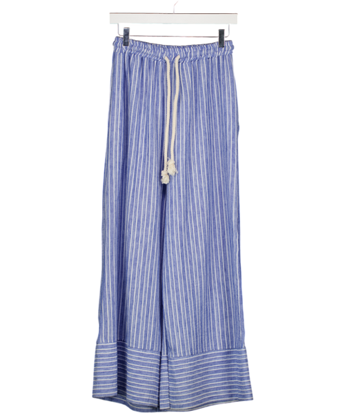 ANDROMEDE PARIS Blue & White Striped Linen Blend Drawstring Trousers UK S