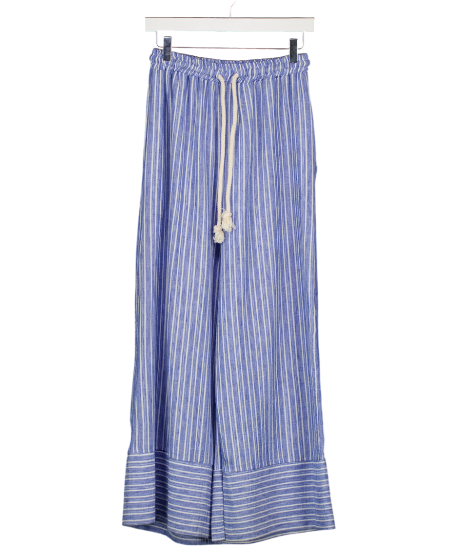 ANDROMEDE PARIS Blue & White Striped Linen Blend Drawstring Trousers UK S