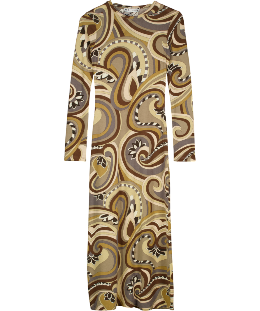 ZARA Beige Patterned Maxi Dress UK S