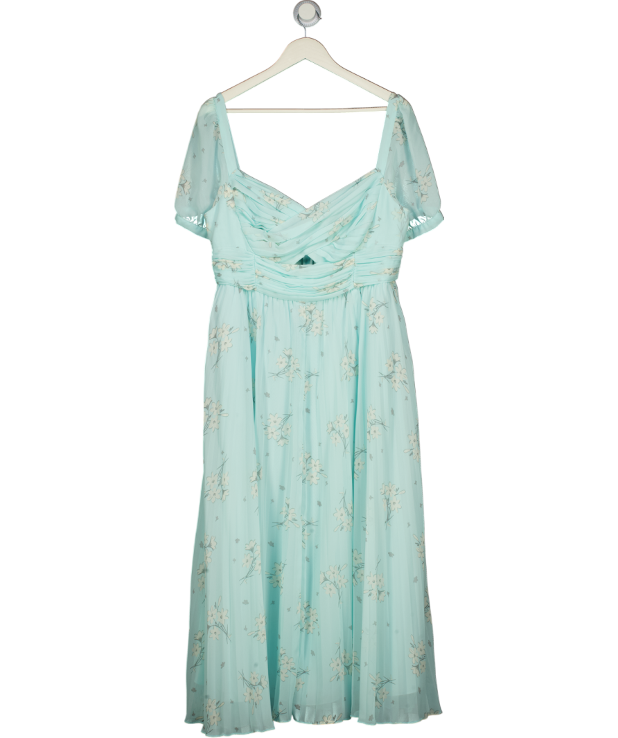 SELF PORTRAIT Aqua Blue Floral-print Chiffon Midi Dress UK 16