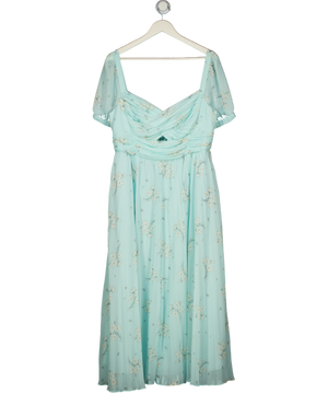 SELF PORTRAIT Aqua Blue Floral-print Chiffon Midi Dress UK 16