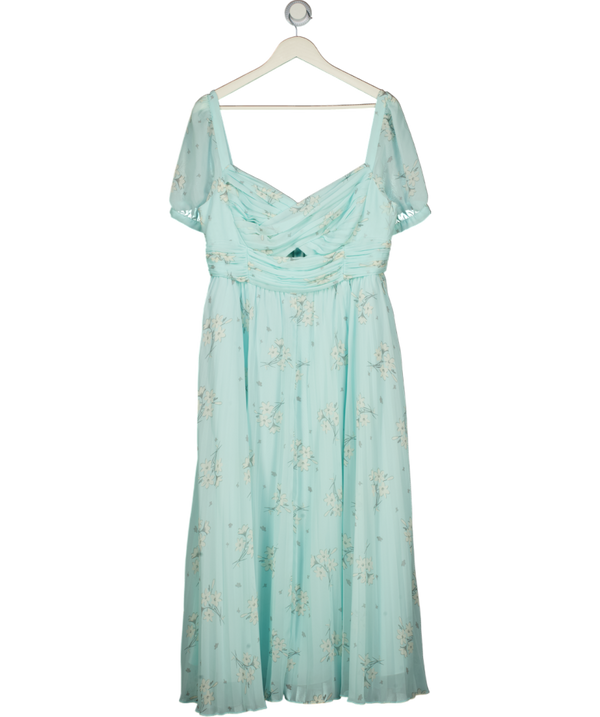 SELF PORTRAIT Aqua Blue Floral-print Chiffon Midi Dress UK 16
