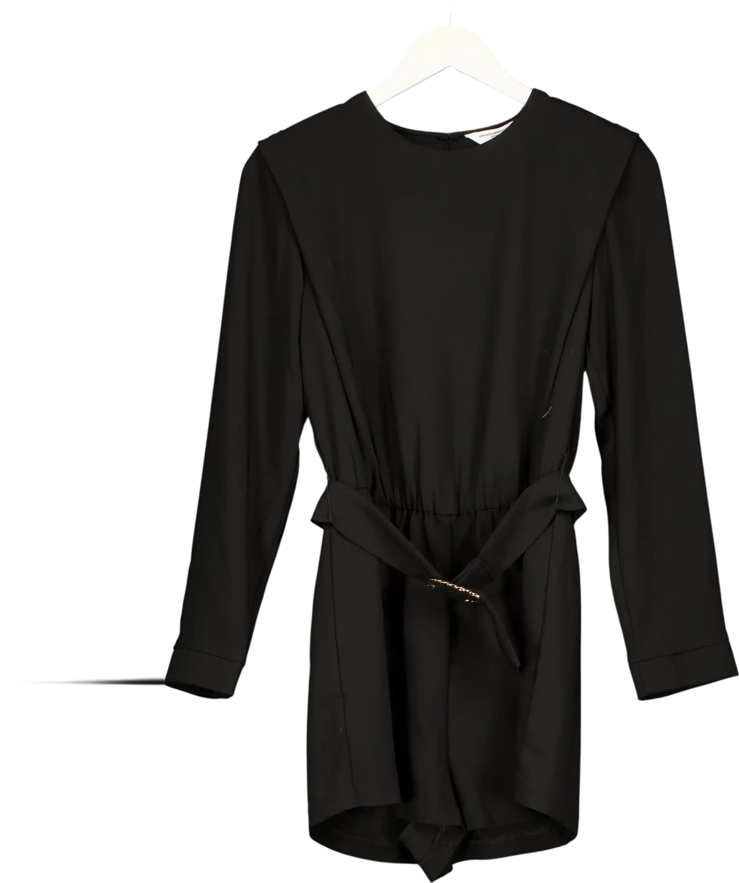 AMANDA UPRICHARD Black Baldwin Long Sleeve Belted Playsuit UK S