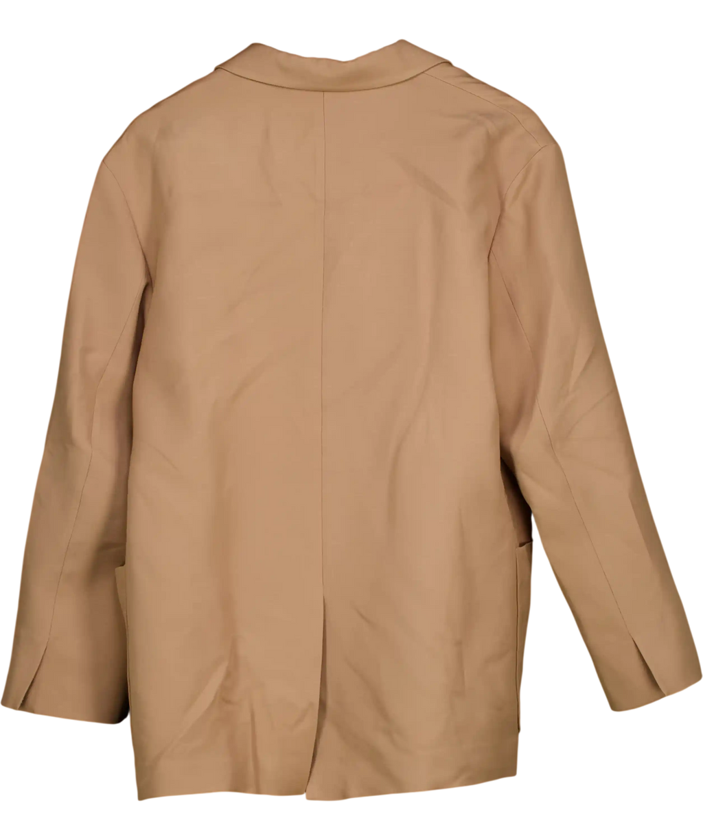 Lily Silk Beige Single Button Silk Wool Blazer UK M