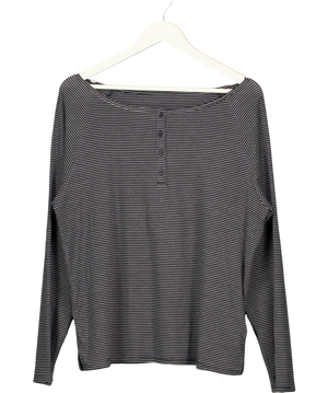 First Floor Black Striped Long Sleeve Top UK S